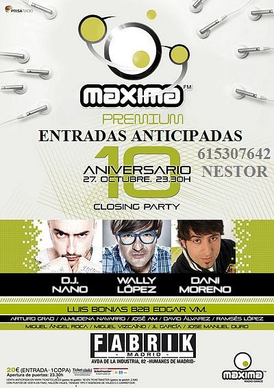 Máxima Premium 10º Aniversario 27-10-12 Entradas A