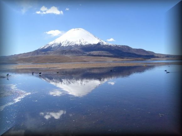 Lago Chungara al fondo volcan Parinacota   (Chile)